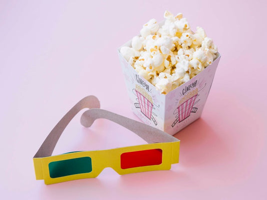 Free High Angle Of Cinema Glasses With Popcorn Psd