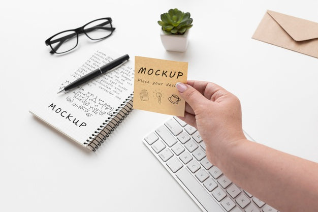 Free High Angle Of Desk Concept Mock-Up Psd