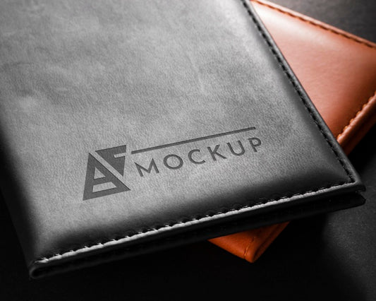 Free High Angle Of Leather Agendas Mock-Up Psd