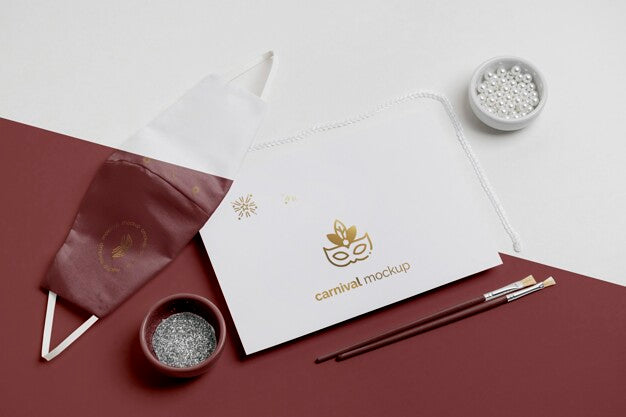 Free High Angle Of Minimalistic Carnival Invitation With Beads And Face Mask Psd
