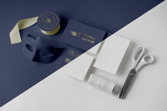 Free High Angle Of Minimalistic Carnival Invitation With Tape And Scissors Psd
