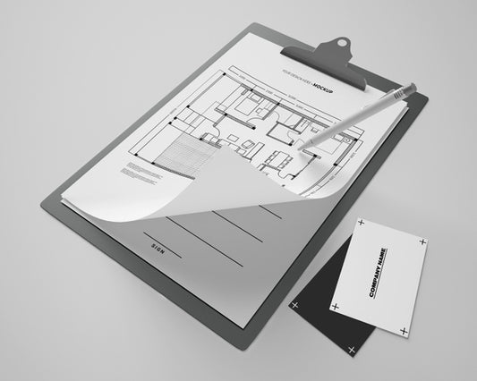 Free High Angle Of Notepad Mock-Up With Cards And Pen Psd