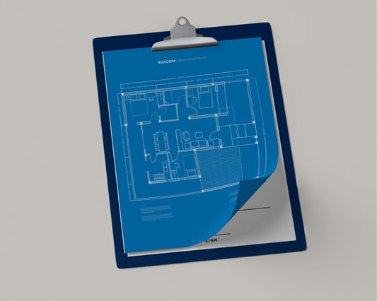 Free High Angle Of Notepad With Blueprint Psd
