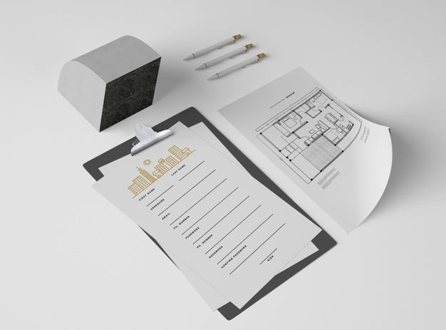 Free High Angle Of Notepad With Papers And Plan Psd