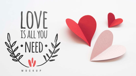 Free High Angle Of Paper Hearts With Love Message Psd