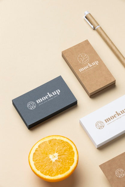 Free High Angle Of Paper Stationery With Citrus And Pen Psd