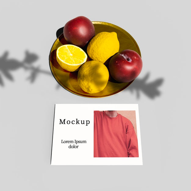 Free High Angle Of Plate With Fruits And Card Psd