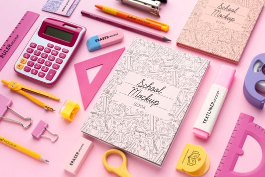 Free High Angle Of School Supplies Collection Mock-Up Psd