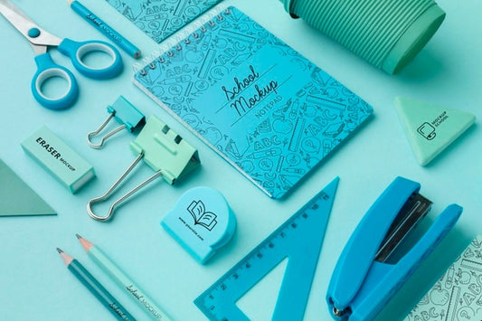 Free High Angle Of School Supplies Collection Mock-Up Psd