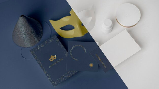 Free High Angle Of Simplistic Carnival Invitation With Mask And Cone Psd