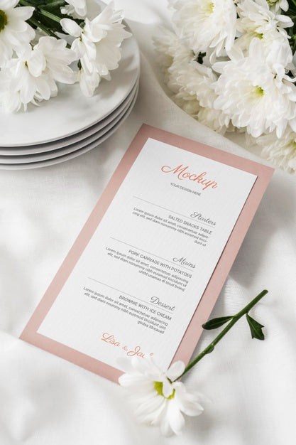 Free High Angle Of Table Arrangement With Dishes And Spring Menu Mock-Up Psd