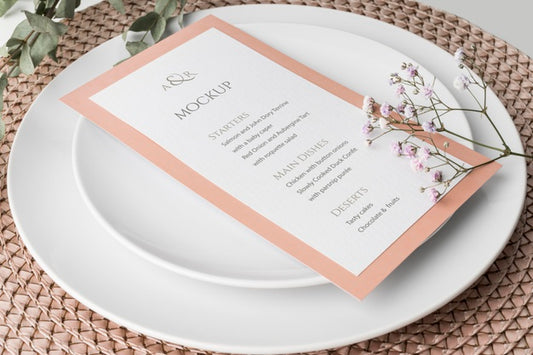 Free High Angle Of Table Arrangement With Spring Menu Mock-Up Psd