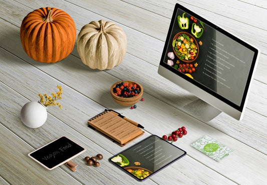 Free High Angle Of Thanksgiving Scene Creator On Wooden Table Psd