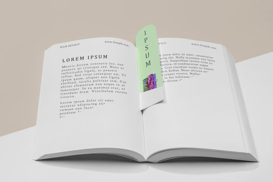 Free High Angle Open Book And Bookmark Mock-Up Psd
