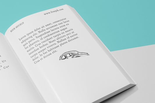 Free High Angle Open Book Mock-Up With Illustration Psd