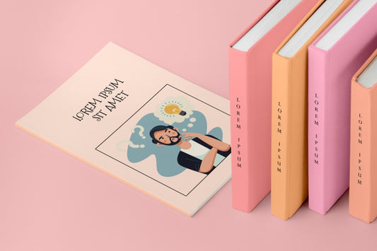 Free High Angle Pile Of Different Books Mock-Up Psd
