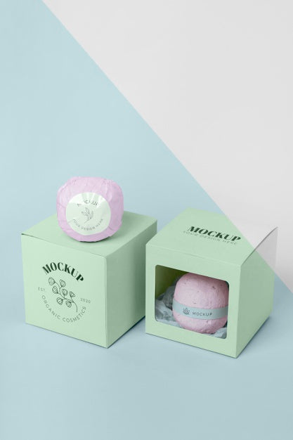 Free High Angle Pink Bath Bombs And Green Boxes Psd