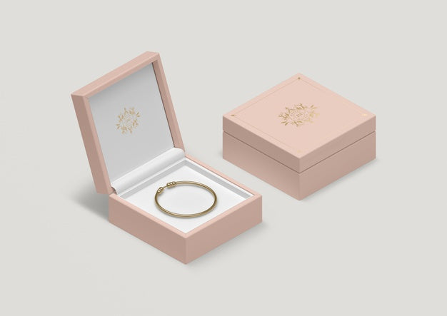 Free High Angle Pink Jewelry Box With Golden Bracelet Psd