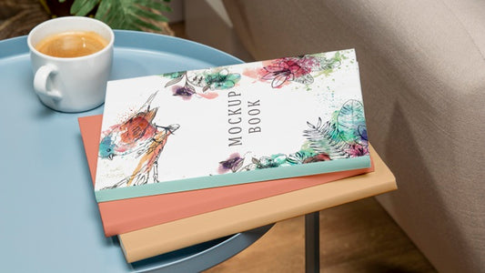 Free High Angle Stack Of Books Mock-Up On Coffee Table Psd