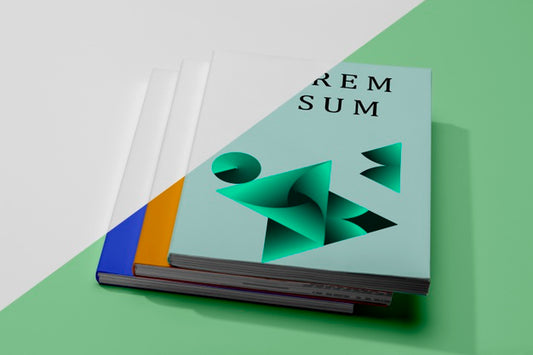 Free High Angle Stack Of Books Mock-Up With Shapes Psd