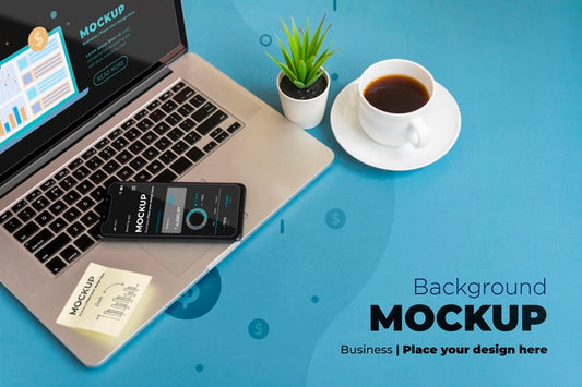 Free High Angle Workplace Mock-Up With Laptop Psd