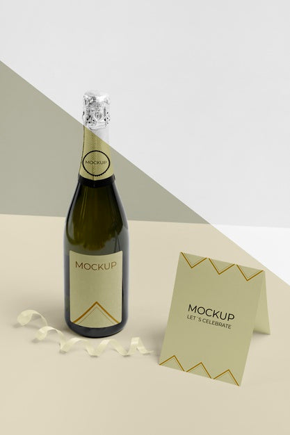 Free High View Card With Champagne Bottle Mock-Up Psd