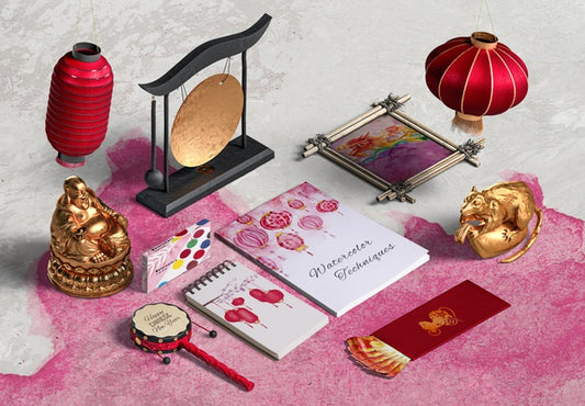 Free High View Chinese New Year Accessories And Notebook Psd