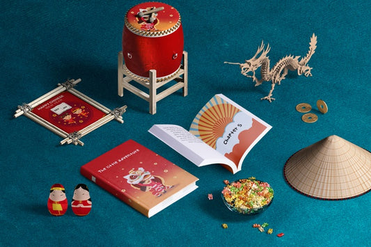 Free High View Chinese New Year Decoration And Books Psd