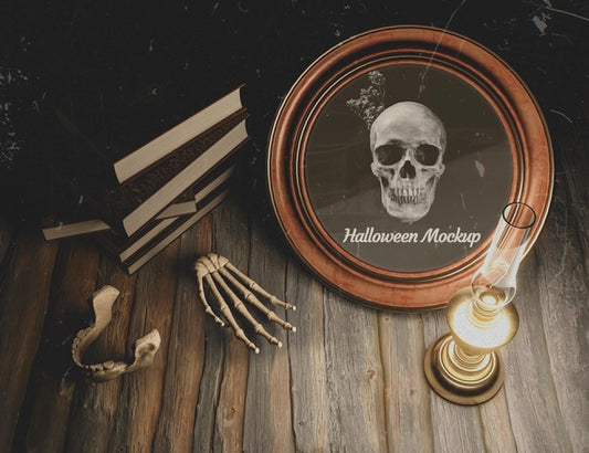 Free High View Halloween Decoration With Candle On Table Psd