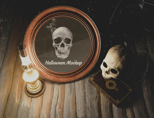 Free High View Halloween Round Frame With Skull Psd