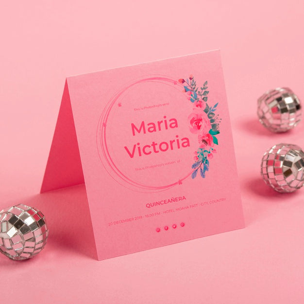 Free High View Invitation For Sweet Fifteen And Silver Balls Psd