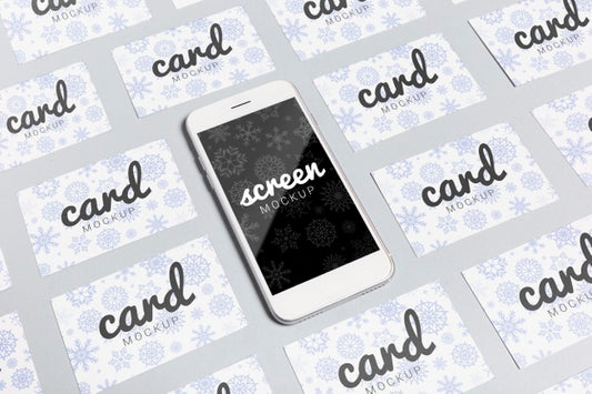 Free High View Mobile Phone And Business Cards With Christmas Template Psd