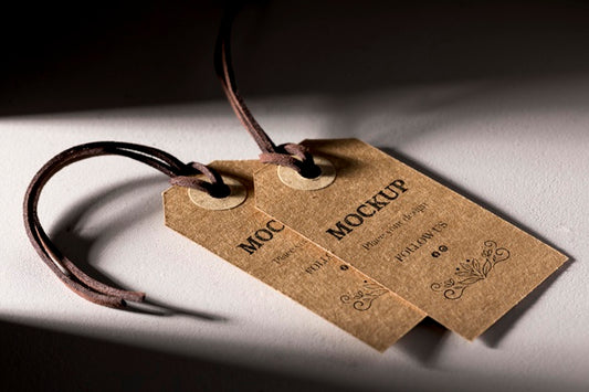 Free High View Mock-Up Arrangement Of Cardboard Clothing Tags Psd