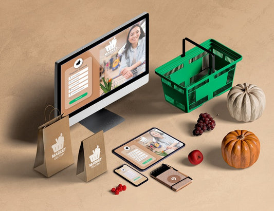 Free High View Mock-Up Home Groceries Psd