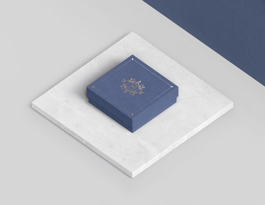Free High View Of Blue Closed Box For Jewellery Psd