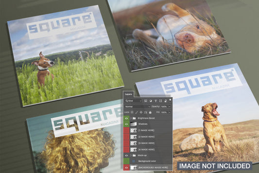 Free High View Of Four Square Magazines Covers Mockup Psd