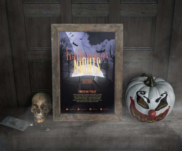 Free High View Of Halloween Nights Frame Mock-Up Psd