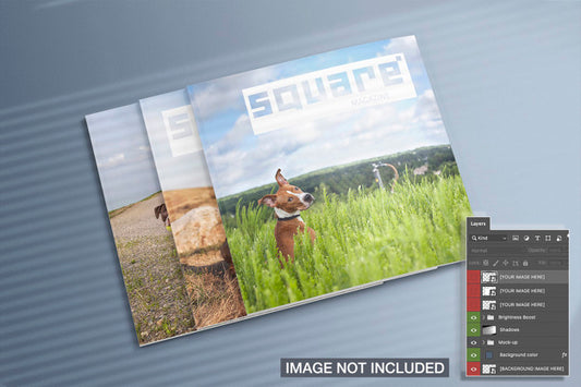 Free High View Of Three Closed Square Magazines Mockup Psd