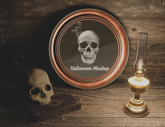 Free High View Skull With Candle Halloween Mock-Up Psd