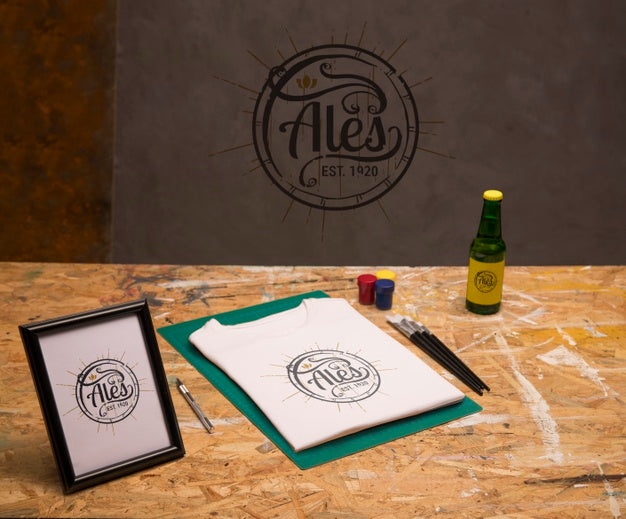 Free High View White Folded T-Shirt And Beer Psd