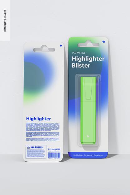 Free Highlighters Blisters Mockup, Leaned Psd