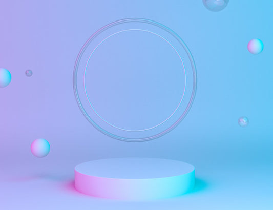 Free Holographic 3D Geometric Stage For Product Placement With Rings Background And Editable Color Psd