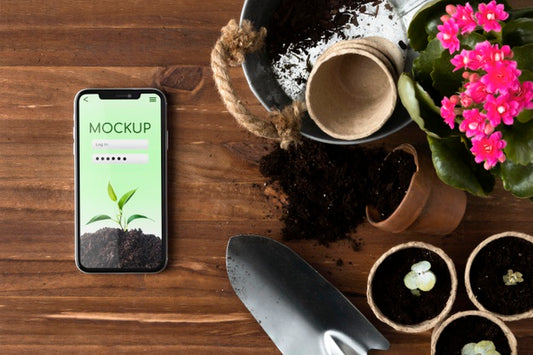 Free Home Gardening Assortment With Smartphone Mock-Up Psd