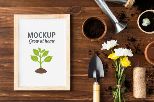 Free Home Gardening Composition With Frame Mock-Up Psd