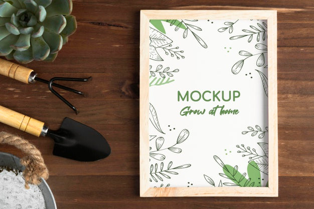 Free Home Gardening Composition With Frame Mock-Up Psd