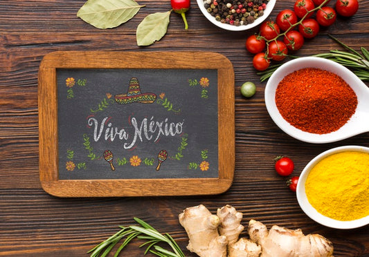 Free Horizontal Chalkboard With Frame Surrounded By Spices And Herbs Psd