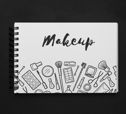 Free Horizontal Notepad Mockup With Makeup Drawing Psd
