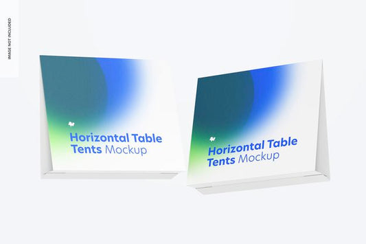 Free Horizontal Table Tent Cards Mockup Floating Psd