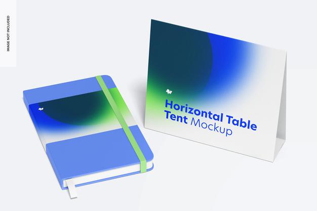 Free Horizontal Table Tent Cards Mockup, Right View Psd