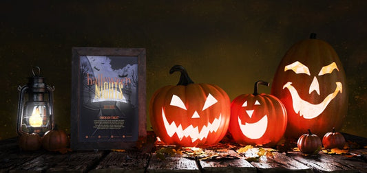 Free Horror Movie Poster With Scary Pumpkins Psd